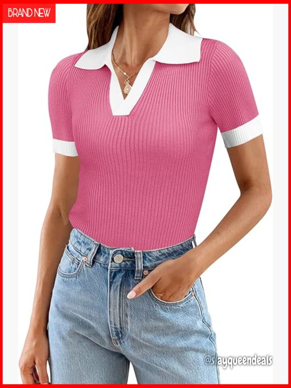 Lightweight V-Neck Short Sleeve Sweater Slim Fit Knit Top Women's Size